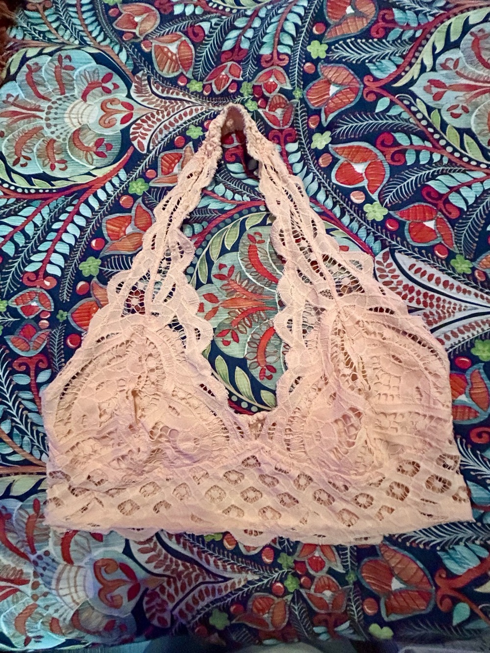 Free People Peach Blush Lace Halter Bralette